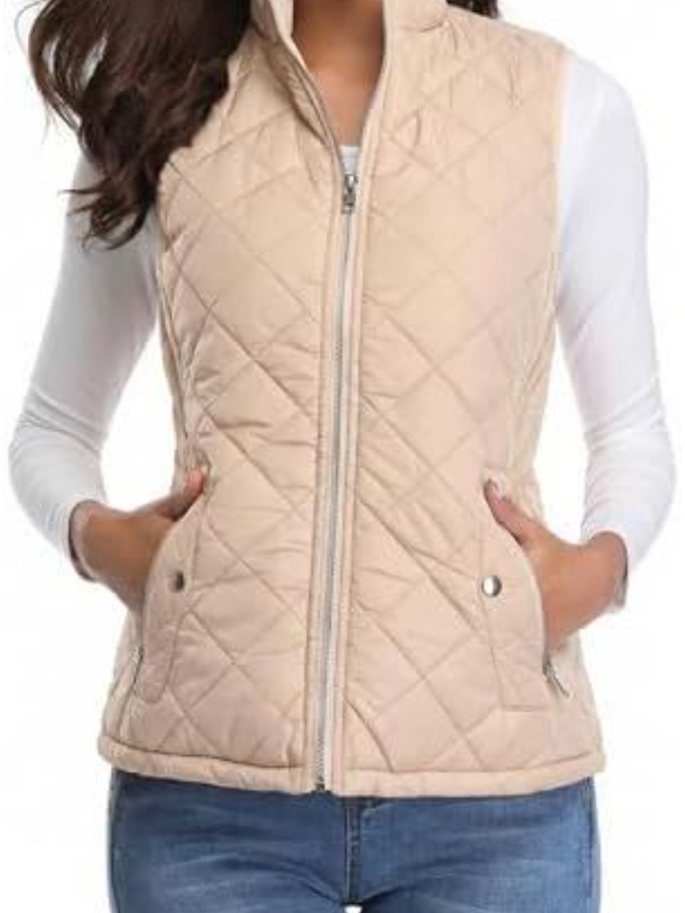 Beige Quilted Women's Puffer Vest - Lightweight Layering
